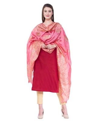 A R SILK Pahadi Print Light Pink Colour Silk Fancy Dupatta/Chunnis 3