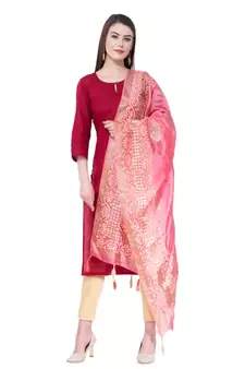 A R SILK Pahadi Print Light Pink Colour Silk Fancy Dupatta/Chunnis