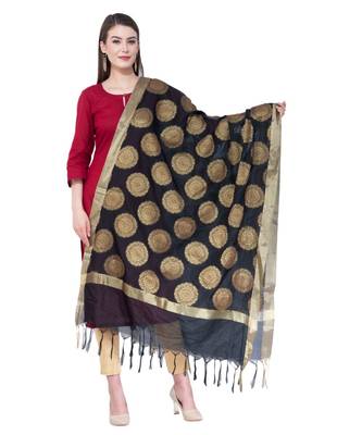 A R SILK Zari Embroidery Black Colour Vanarasi Silk Fancy Dupattas & Chunnis 1