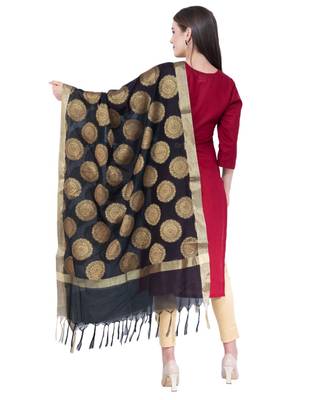 A R SILK Zari Embroidery Black Colour Vanarasi Silk Fancy Dupattas & Chunnis 2