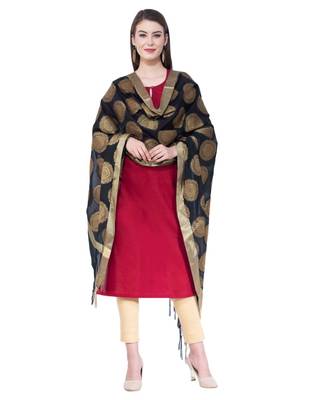 A R SILK Zari Embroidery Black Colour Vanarasi Silk Fancy Dupattas & Chunnis 3