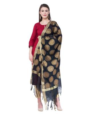 A R SILK Zari Embroidery Black Colour Vanarasi Silk Fancy Dupattas & Chunnis 5