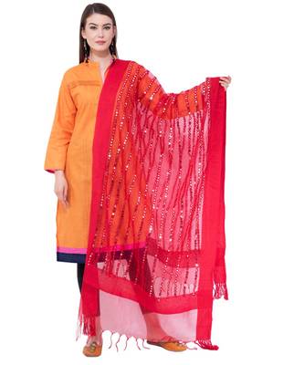 A R Silk Mirror Work Red Colour Orgenza Cotton Fancy Dupatta/Chunnis 1