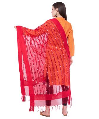 A R Silk Mirror Work Red Colour Orgenza Cotton Fancy Dupatta/Chunnis 2