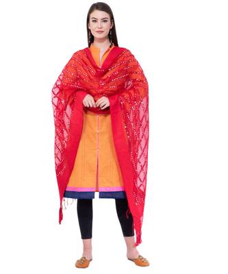 A R Silk Mirror Work Red Colour Orgenza Cotton Fancy Dupatta/Chunnis 3