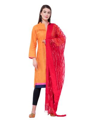 A R Silk Mirror Work Red Colour Orgenza Cotton Fancy Dupatta/Chunnis 5