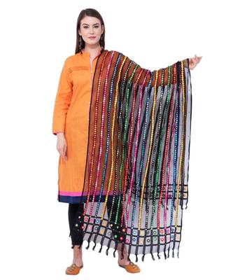 A R SILK Multi Stripe Black Colour Organza Cotton Fancy Dupatta/Chunnis 1