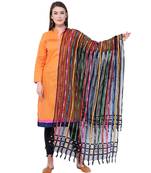 A R SILK Multi Stripe Black Colour Organza Cotton Fancy Dupatta/Chunnis