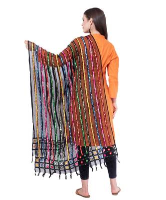A R SILK Multi Stripe Black Colour Organza Cotton Fancy Dupatta/Chunnis 2