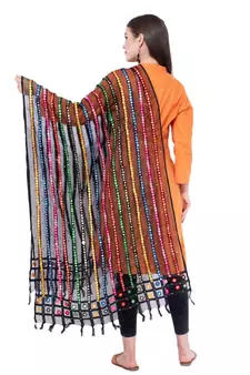 A R SILK Multi Stripe Black Colour Organza Cotton Fancy Dupatta/Chunnis