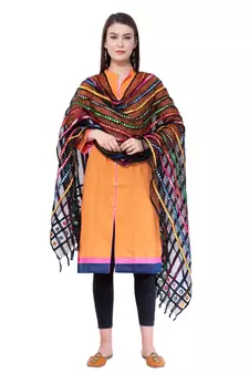 A R SILK Multi Stripe Black Colour Organza Cotton Fancy Dupatta/Chunnis