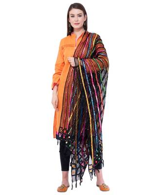 A R SILK Multi Stripe Black Colour Organza Cotton Fancy Dupatta/Chunnis 5