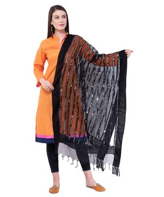 A R Silk Mirror Work Black Colour Orgenza Cotton Fancy Dupatta/Chunnis 1