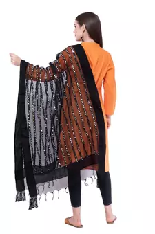 A R Silk Mirror Work Black Colour Orgenza Cotton Fancy Dupatta/Chunnis