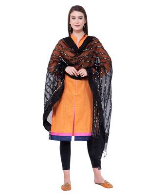 A R Silk Mirror Work Black Colour Orgenza Cotton Fancy Dupatta/Chunnis 3