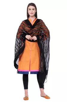 A R Silk Mirror Work Black Colour Orgenza Cotton Fancy Dupatta/Chunnis