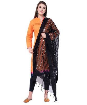 A R Silk Mirror Work Black Colour Orgenza Cotton Fancy Dupatta/Chunnis 5
