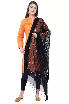 A R Silk Mirror Work Black Colour Orgenza Cotton Fancy Dupatta/Chunnis