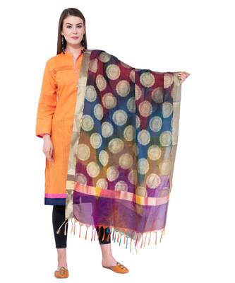 A R SILK Zari Embroidery Multi Colour Vanarasi Silk Fancy Dupattas & Chunnis 1