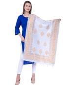 A R SILK Pahadi Print White Colour Silk Fancy Dupatta/Chunnis