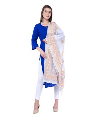 A R SILK Pahadi Print White Colour Silk Fancy Dupatta/Chunnis 5