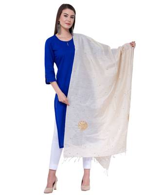 A R Silk Zari Embroidery & Stone Work Light Golden Tussar Silk Fancy Dupattas & Chunnis 1