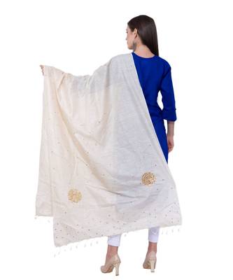 A R Silk Zari Embroidery & Stone Work Light Golden Tussar Silk Fancy Dupattas & Chunnis 2