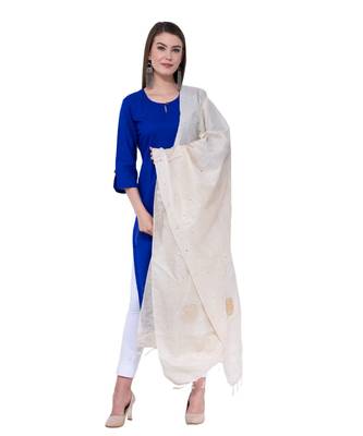 A R Silk Zari Embroidery & Stone Work Light Golden Tussar Silk Fancy Dupattas & Chunnis 5
