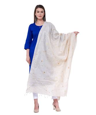 A R Silk Zari Embroidery & Stone Work Light Golden Tussar Silk Fancy Dupattas & Chunnis 1