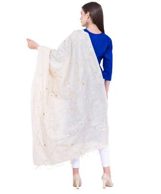 A R Silk Zari Embroidery & Stone Work Light Golden Tussar Silk Fancy Dupattas & Chunnis 2