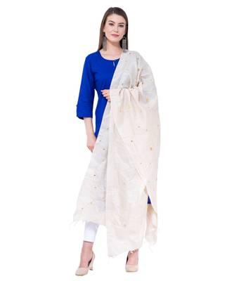 A R Silk Zari Embroidery & Stone Work Light Golden Tussar Silk Fancy Dupattas & Chunnis 5