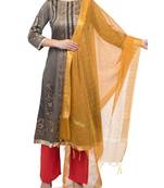 A R Silk Zari Work Musturd Colour Chanderi Cotton Regular Dupatta/Chunnis