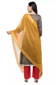 A R Silk Zari Work Musturd Colour Chanderi Cotton Regular Dupatta/Chunnis