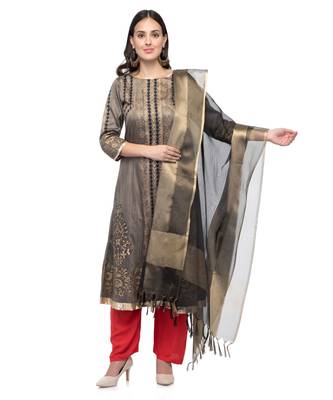 A R Silk Zari Work Black Colour Tissue Regular Dupatta/Chunnis 1