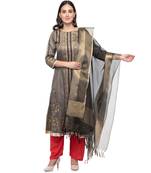 A R Silk Zari Work Black Colour Tissue Regular Dupatta/Chunnis