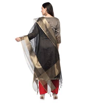 A R Silk Zari Work Black Colour Tissue Regular Dupatta/Chunnis 2
