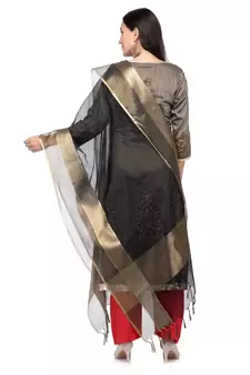 A R Silk Zari Work Black Colour Tissue Regular Dupatta/Chunnis