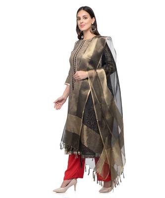 A R Silk Zari Work Black Colour Tissue Regular Dupatta/Chunnis 3