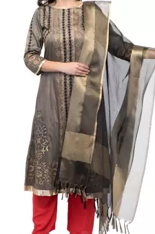 A R Silk Zari Work Black Colour Tissue Regular Dupatta/Chunnis