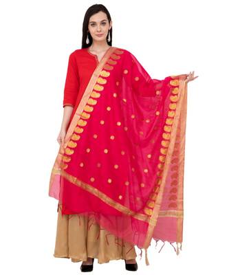 A R SILK Zari Embroidery Rani Colour Vanarasi Silk Fancy Dupattas & Chunnis 1