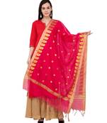 A R SILK Zari Embroidery Rani Colour Vanarasi Silk Fancy Dupattas & Chunnis