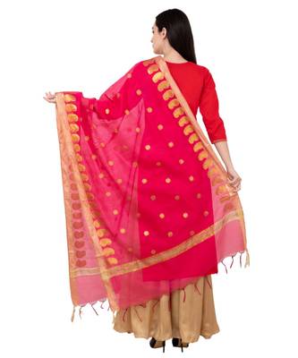 A R SILK Zari Embroidery Rani Colour Vanarasi Silk Fancy Dupattas & Chunnis 2