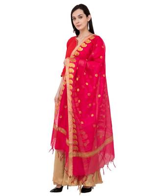 A R SILK Zari Embroidery Rani Colour Vanarasi Silk Fancy Dupattas & Chunnis 4