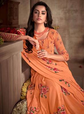 Adorable Digital Printed Crosia Lace Georgette Saree 2