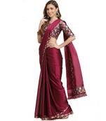 Purple plain chiffon saree with blouse