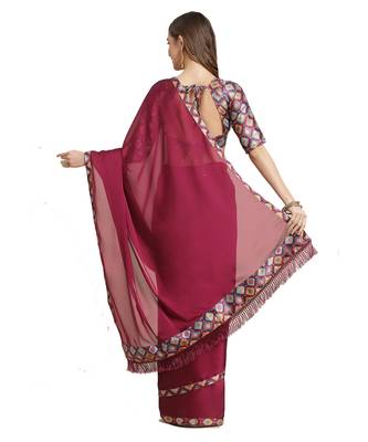 Purple plain chiffon saree with blouse 2
