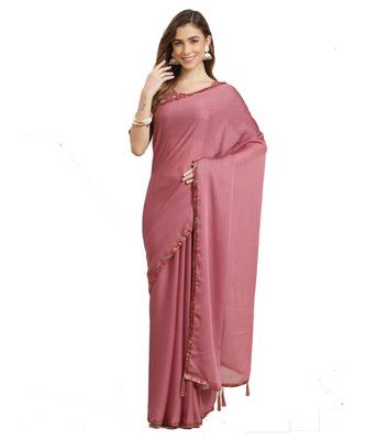 Purple plain chiffon saree with blouse 1