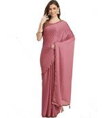 Purple plain chiffon saree with blouse
