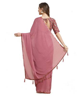 Purple plain chiffon saree with blouse 2