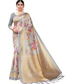 Presenting For Women's Beautiful Grey Floral Print Art Silk Party & Festive Saree